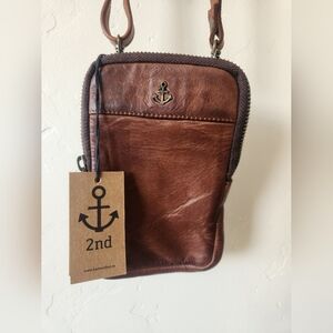 Brown Leather Crossbody Phone Pouch
